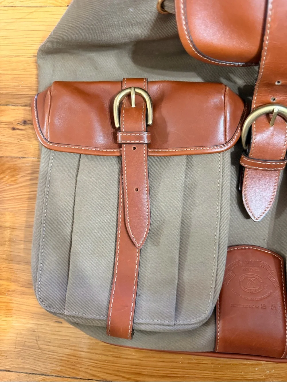 Ghurka Leather Men's Backpack in Beige and Brown